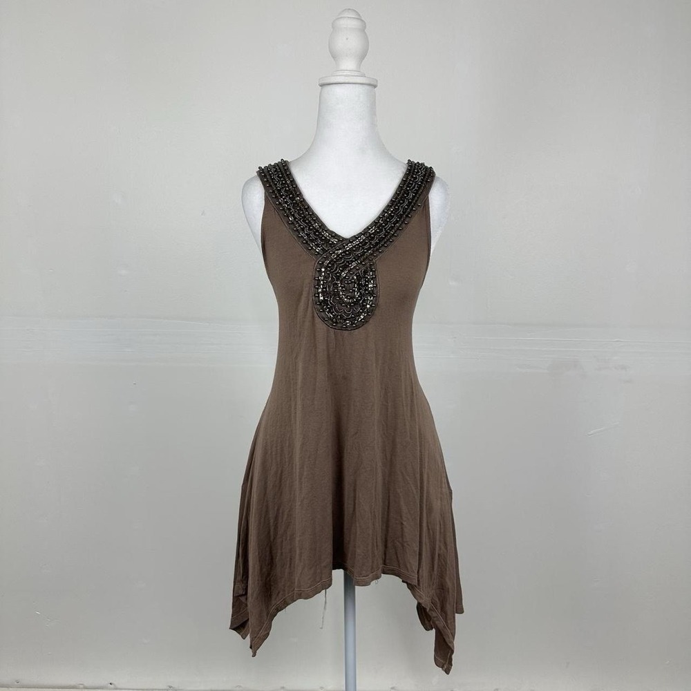 Y2k brown beaded stretchy asymmetric top